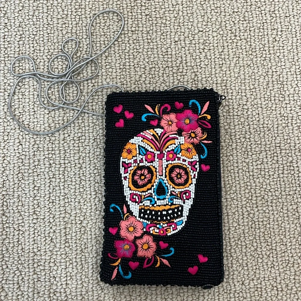 Mary Frances phone carrier/bag/purse. Never used! Darling beaded skull! Colors! - Picture 3 of 8